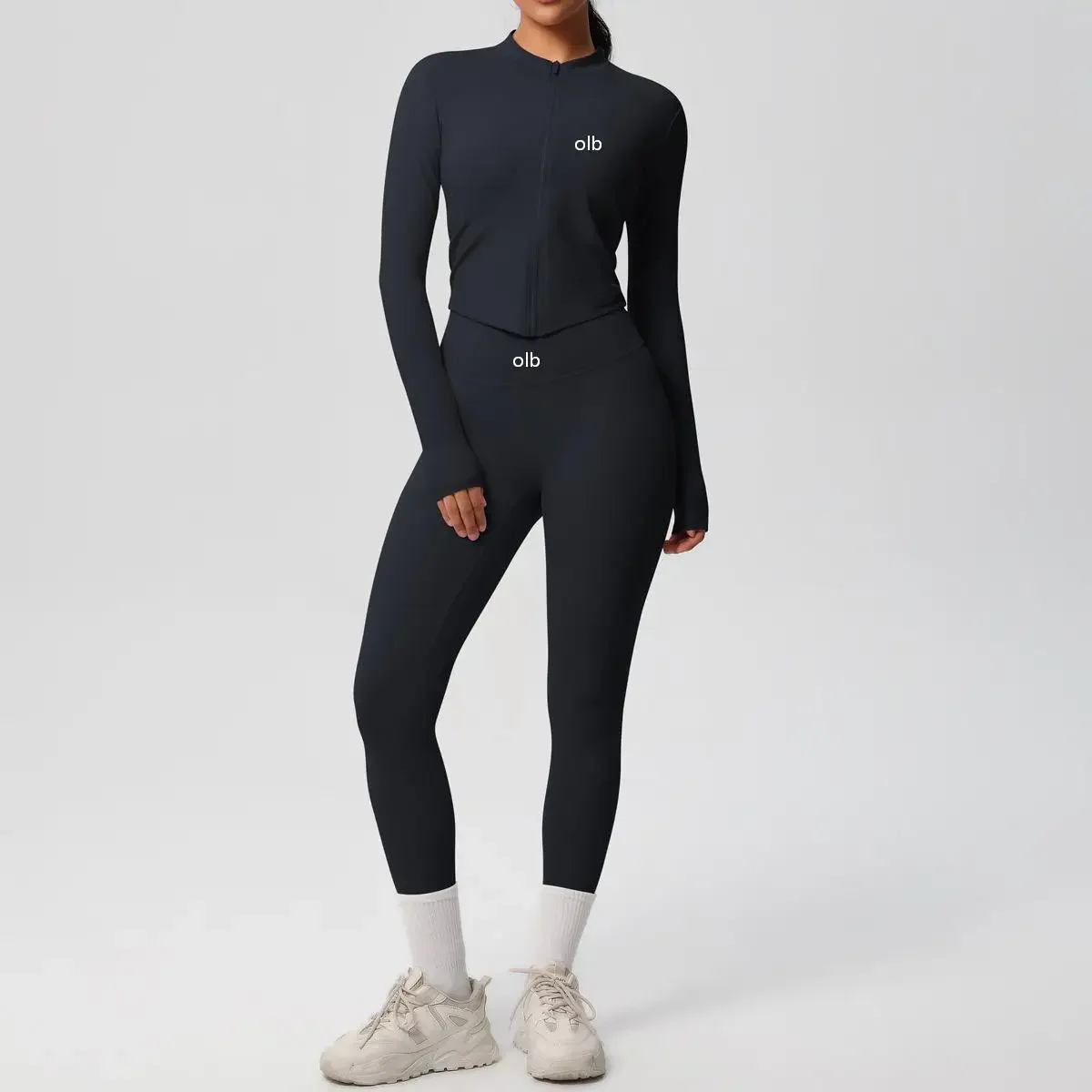 Yoga Fitness Jacket - 2-delige fitnessset, effen kleur, dubbelzijdig geborsteld,