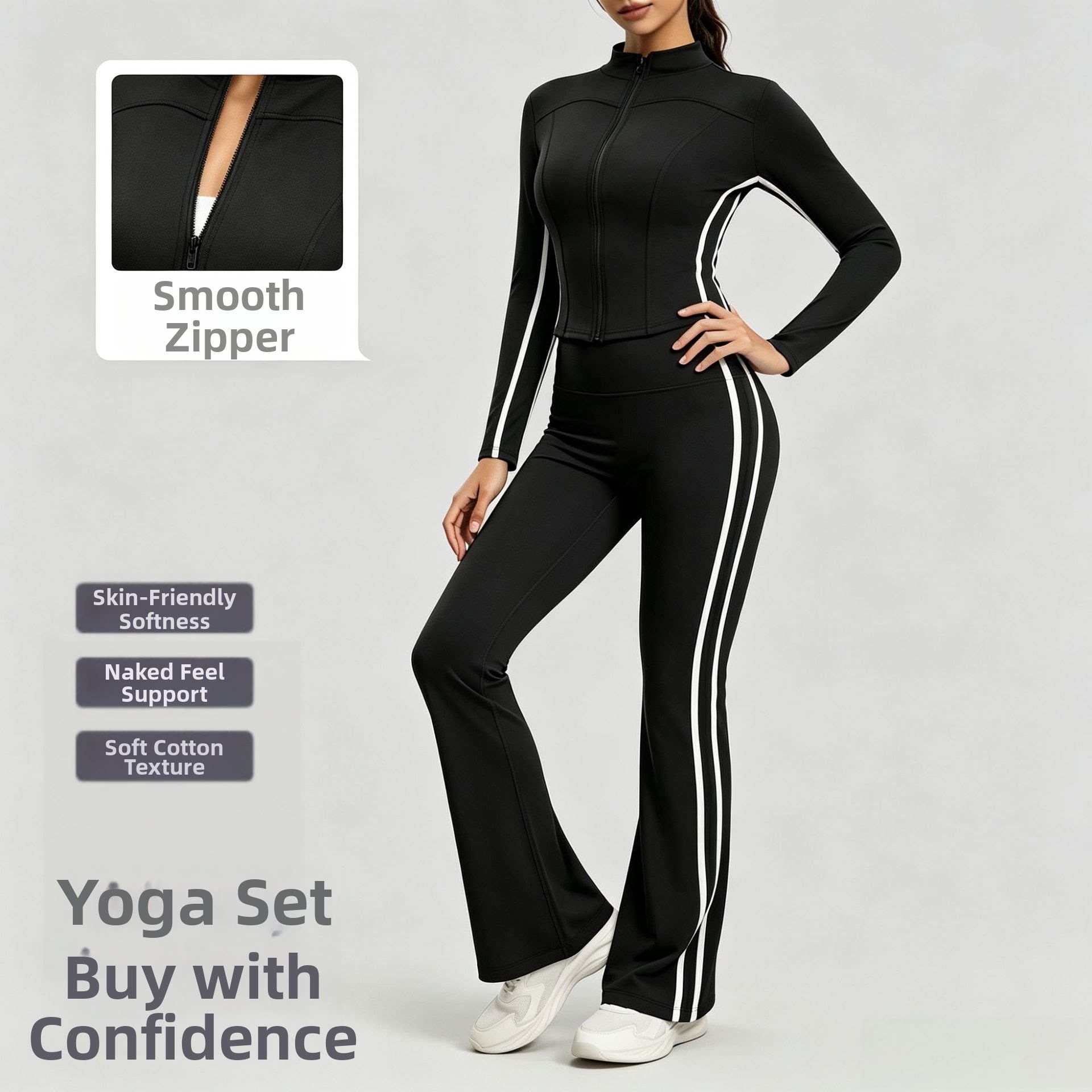 Yoga Fitness Jacket - Dames gestreepte herfst workout set, high