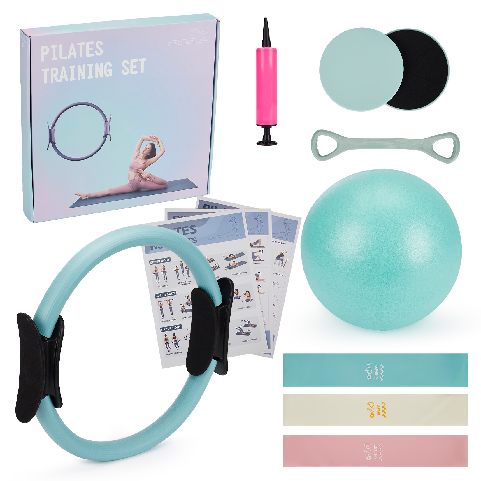 Yoga Fitness Ring - Pilates trainingsset, 6-in-1 pilatesring, oefenbal, weerstandsbanden,